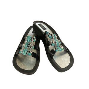 Grandco Women's Size 10 Black Turquoise Embellished Beaded Sandals shoes
